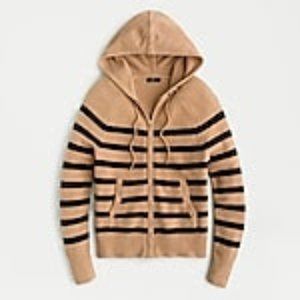 J Crew Zip-Up Stripe Hoodie Sweater in Supersoft Yarn